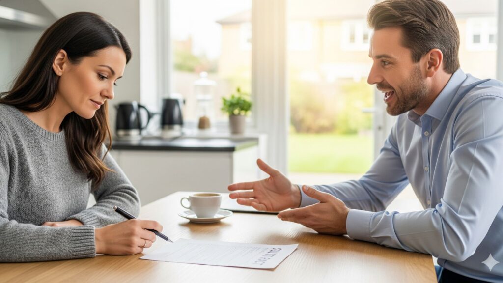 a solar consultant talking to a homeowner