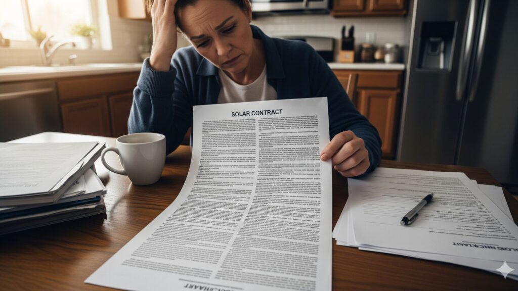 person confused by long solar contract details